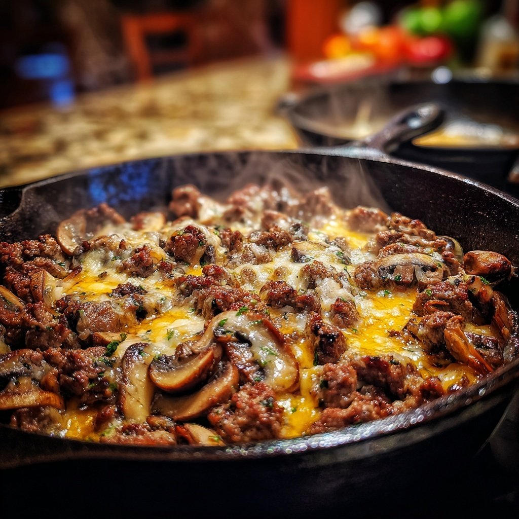 Hamburger Meat And Mushroom Skillet