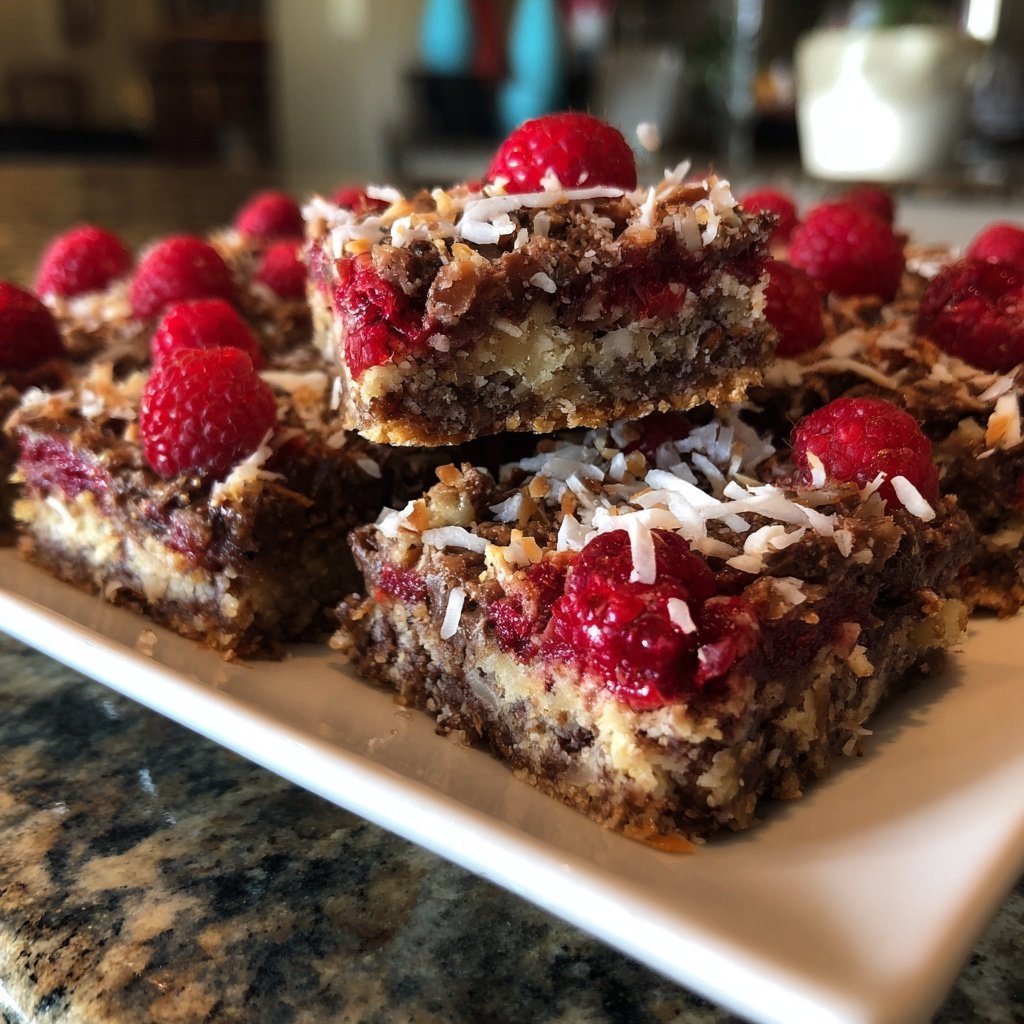 Chocolate Raspberry Coconut Squares