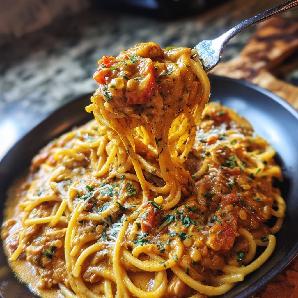 Creamy Tomato Lentil Pasta