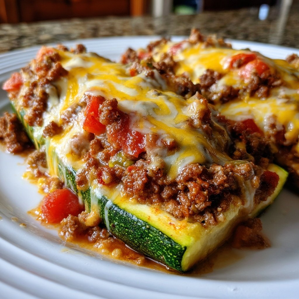 Ground Beef Stuffed Zucchini